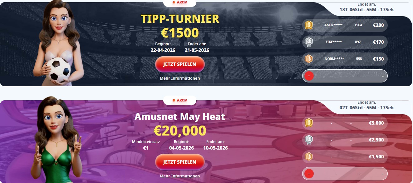 Infinity Casino Turniere und Jackpots fuer den DE Markt